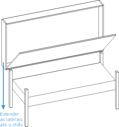 Maquete-estante com dobradiças para abaixar sobre uma cama