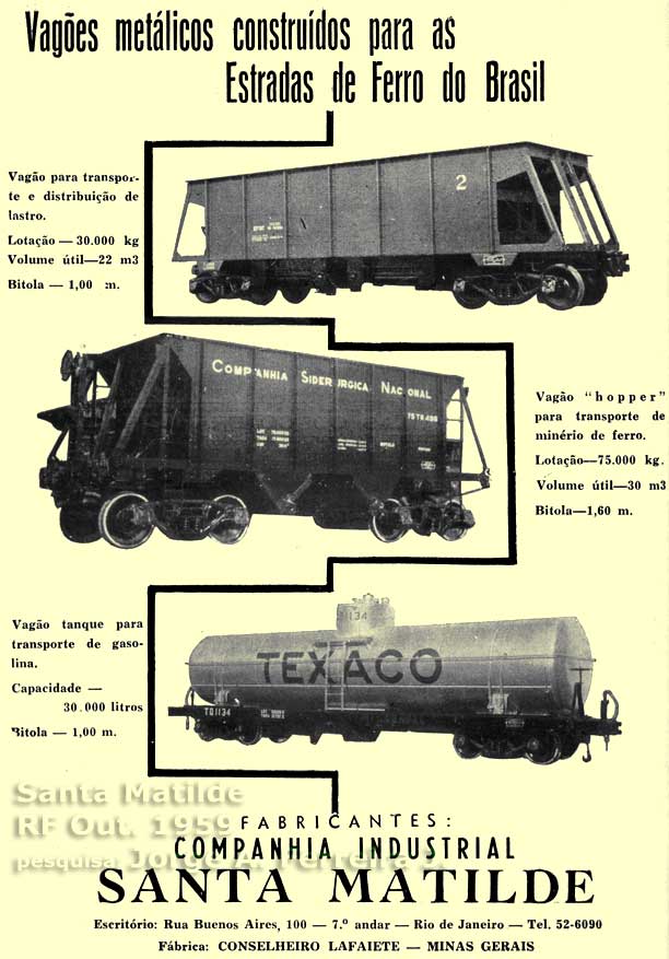 Vagões metálicos Santa Matilde em anúncio de 1959