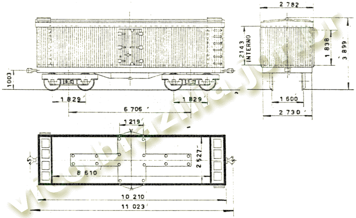 Desenho e medidas dos vagões IC-1400-1401 RFFSA / EFSJ