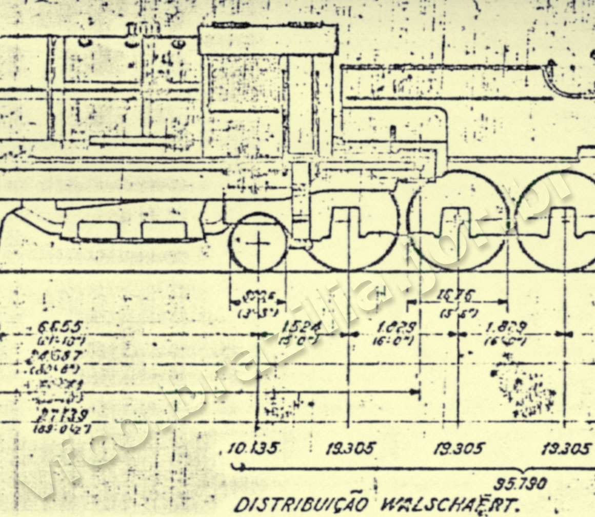 Desenho ampliado da locomotiva 4-6-2+2-6-4 da São Paulo Railway (SPR) para leitura das medidas - parte B