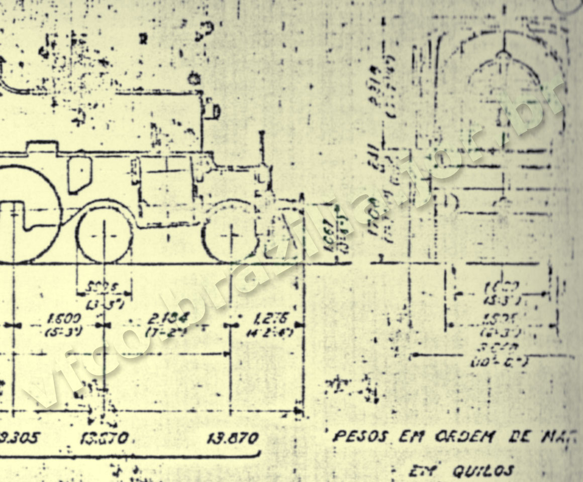 Desenho ampliado da locomotiva 4-6-2+2-6-4 da São Paulo Railway (SPR) para leitura das medidas - parte C